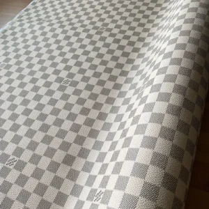 LL73 Damier Azur Leather Fabric | Cream Checkered Leather Material