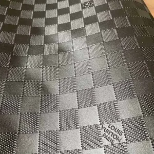 LL66 Black Embossed Leather Fabric | Checkered Damier Leather Black