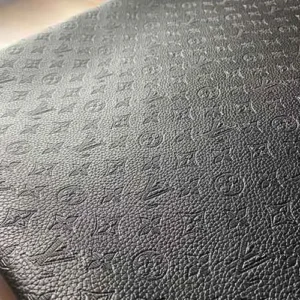 LL79 Hot press empreinte leather fabric BLACK by the yard